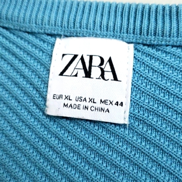 Zara~Woman Size XL~Blue/Brown ColorblockTop Textured Boxy Pullover. - Picture 2 of 13